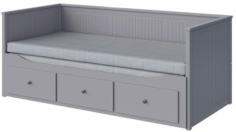 ProTuning HEMNES Tagesbett mit 3 Schubladen/2 Matratzen, grau/Ågotnes fest, 80x200 cm