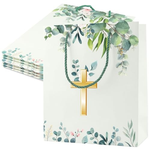 Taufgeschenk-Tüte, 10er-Pack Geschenktüten aus Papier mit Griffen | für Hochzeit, Geburtstag, Taufe, Kommunion & Konfirmation | Geschenkverpackung für Kleidung & Partyzubehör | 25 x 21 x 10 cm