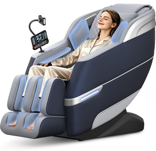 YONISEE 4D Massagesessel Ganzkörpermassage mit SL-Schiene, Sprachsteuerung | 11 Programme, Zero Gravity,16 Airbags, Beheizbar, KI Sprachsteuerung und Bluetooth Lautsprecher,Fußrollenmassage