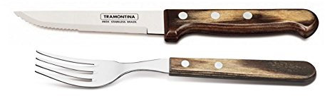 Tramontina Churrasco Heavy Duty Steak Knife and Fork with Wooden Handles