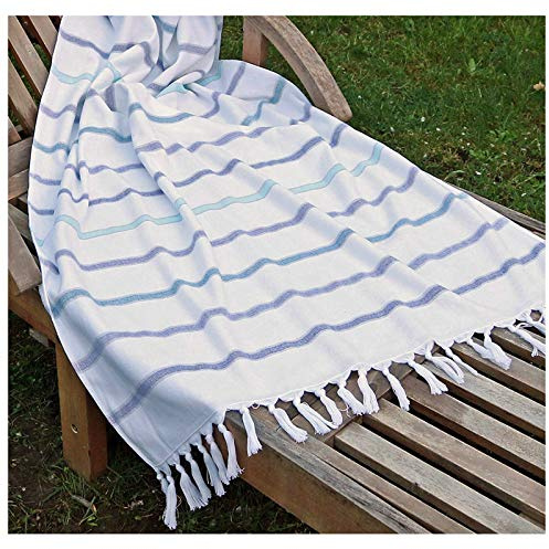 heimtexland ® Hamam Strandtuch 80x160 cm Saunakilt Pestemal 100% Baumwolle - leicht und saugfähig - Ökotex - Maritim Blau Gestreift - Saunatuch Handtuch Typ435