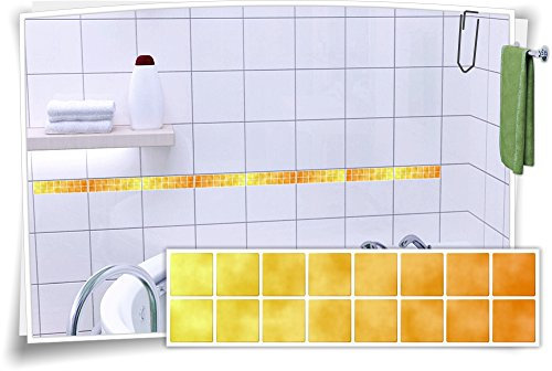 Medianlux Fliesenaufkleber Fliesenbordüre Bordüre Mosaik Gelb Kachel Aufkleber FB4, 8 Stück, 20x5,2cm (BxH)