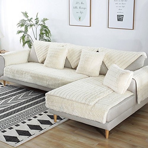 FDJKGFHGFCGDFGDG Volle Deckung schonbezug Sofa,Winter Anti-rutsch plüsch sofabezug Rückenlehne zu Decken Moderne schlichtheit Couch abdeckungen Sofabezug für Wohnzimmer -Weiß 70x180cm(28x71inch)