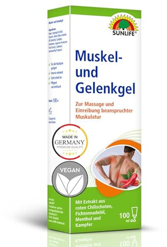 SUNLIFE Muskel- und Gelenkgel 1 x 100g - Muskel Gel zur Massage beanspruchter Muskulatur - wärmendes Muskelentspannung Gel für alle Hauttypen - schnell einziehender Wärmebalsam mit Menthol