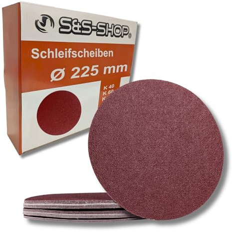 25 Klett-Schleifscheiben Ø 225 mm ohne Loch, je 5 x Korn 40/60/80/120/180, für Langhalsschleifer Deckenschleifer, Tellerschleifer Wandschleifer, Schleifpads, Schleifgiraffe