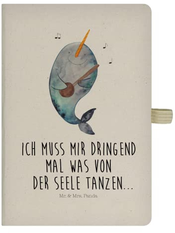 Mr. & Mrs. Panda DIN A5 Baumwoll Notizbuch Narwal Gitarre - Geschenk, Kladde, Adressbuch, Problemlösung, Meerestiere, Urlaub, Schreibheft,