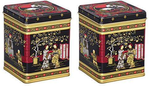 tea4chill 2 Stk Teedosen für losen Tee 100g, Gewürzdosen, Black Japanese, Metall, eckig mit Scharnierdeckel, 75 x 75 x 95mm (LxBxH)