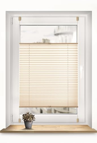 Sonello Plissee Klemmfix ohne Bohren 40cm x 120cm Beige Faltrollo Plisseerollo Jalousie für Tür & Fenster Blickdicht Sichtschutz Sonnenschutz Fertifplissee Rollo