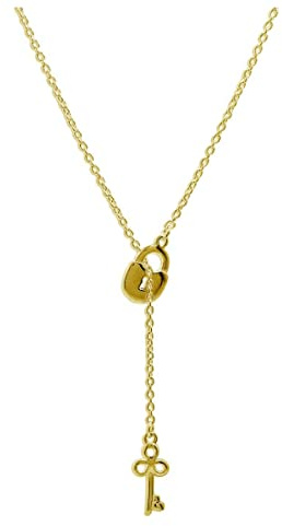 jewellerybox Gold Plated Sterling Silver Key Padlock Drop Necklace