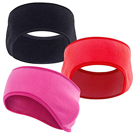 3 Pezzi Vello Fascia Orecchio Capelli Sportivi, Antivento Termico Invernale Paraorecchie per Corsa Running Ciclismo Pallacanestro Sci Uomo Donna (Nero+ rosa+ rosso)
