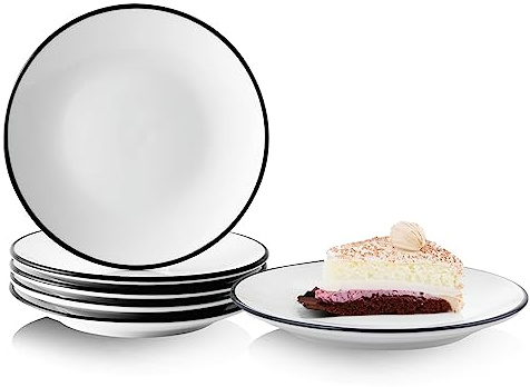 YOLIFE Kleine Keramikteller, Vorspeisenteller, Dessertteller für Kuchen, Snacks, mit schwarzem Rand, 15,2 cm, 6 Stück