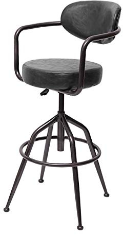Mendler Barhocker HWC-H10f höhenverstellbar Industrial - Vintage grau | Barstuhl, Tresenhocker, Drehhocker, Wildleder-Optik
