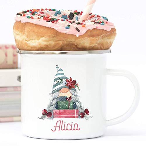 Pink Positive Personalised Christmas Gnome Mug Enamel Tin