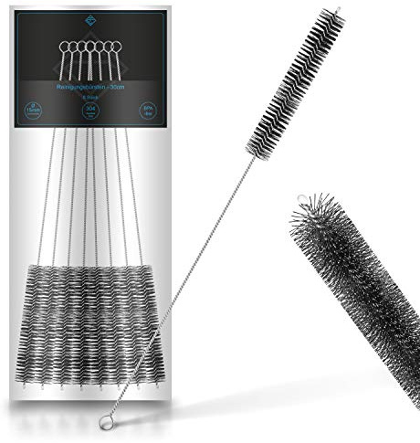 8X Reinigungsbürsten Extra Lang 30cm - Ø 15mm - Edelstahl/Nylon | Für Strohhalme, Kaffeevollautomat & Milchschlauch - Flaschenbürste, Röhrenreiniger, Pfeifenreiniger