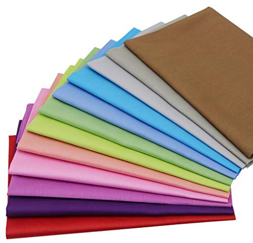 Jukway 12 Stück Einfarbige Baumwollstoff Set 45x50 cm Quadrate Patchwork Stoffpakete, Twill Stoff aus 100% Baumwolle, Stoffe zum Nähen Quilten DIY Dekoration Handarbeit (Mehrfarbig)