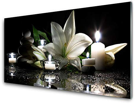Tulup Glasbilder 100x50cm - Wandbild Druck auf Glas XXL Panorama-Bild Wandbilder aus Echt-Glas Sicherheitsglas Kunstdruck für Küche Wohnzimmer Steine Blume Kerzen Kunst