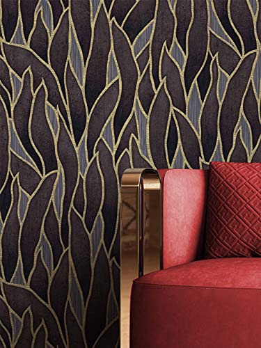 NEWROOM Tapete Schwarz Vliestapete Blätter - Blattoptik Tropisch Gold Anthrazit Dschungel Pflanzen Dschungeltapete Floral Botanisch Mustertapete inkl. Tapezier-Ratgeber