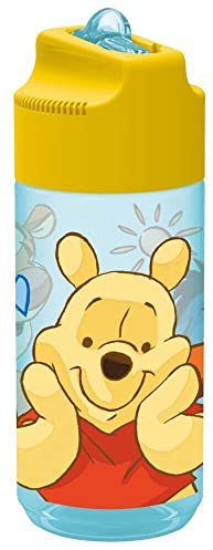 Winnie Pooh Trinkflasche Kinder 450 ml - transparente Strohhalmflasche mit klappbarem Trinkhalm, BPA- und phthalatfrei - Wasserflasche aus Kunststoff für Schule, Kindergarten & Ausflüge