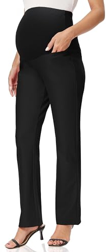 Foucome Women's Maternity Pants Comfy Stretch Dress Work Pants Straight Leg Pregnancy Slacks with Pockets (Black, L)