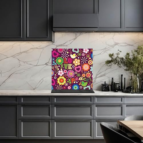 banjado Küchenrückwand Glas ohne Bohren 60x60cm – Glasrückwand Küche mit Motiv Blumen Flower/Spritzschutz Küchenrückwand Glas/selbstklebende Küchenrückwand Platte - magnetisch & beschreibbar
