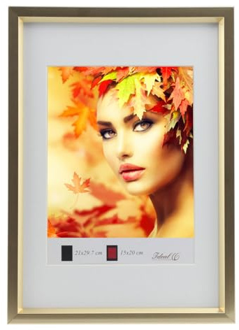 IDEAL TREND HS Kunststoff Bilderrahmen Schrägschnittpassepartout Bilder Foto Rahmen: Farbe: Gold | Format: 50x70