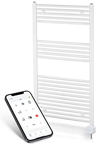 anapont elektrischer Badheizkörper - W-LAN WiFi steuerung per APP - Handtuchheizkörper - Badheizung elektrisch - Handtuchheizung - Made in Germany… - gebogener Handtuchwärmer Weiß 1175 × 600 mm
