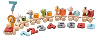 Green Rhino Treno di compleanno in legno INCL. Figure 1-9 | Dipinto a Mano | per una meravigliosa festa di compleanno per bambini | Treno Bambino | in 71 | A partire da 3 Anni | Circa 45 cm