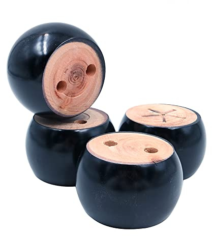 Shiwaki Pack of 4 Black Furniture Legs Wooden Round Bun Feet 3in Dia 2in Tall Replacement for Sofa, Chair, Loveseat, Dresser Foot