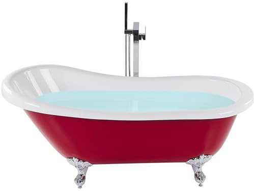 Retro Badewanne rot oval freistehend 170 x 80 cm Löwenfußen in silber Cayman