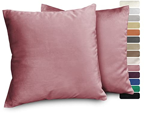 BEAUTEX Samt Kissenbezug 50x50 Altrosa Kissenhülle Dekokissen 2er Set | verdeckter Reißverschluss, angenehme Haptik, verschiedene Größen, viele Farben, formstabil, langlebig, pflegeleicht