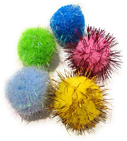 SugarToys - Lot de 5 Petites balles à Frou-Frou pour Chat, Couleurs Vives