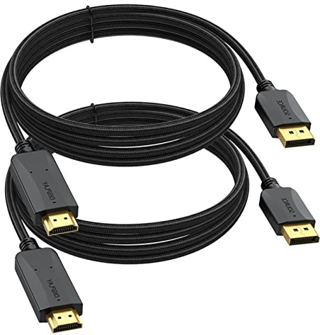 DisplayPort to HDMI Cable 10 feet 2-Pack, 4K Display Port DP to HDMI HDTV Cord Adapter Male to Male(3840*2160,1920*1080) for Audio &Video for TV, Computer, Monitor, Projector and More-Black Braided