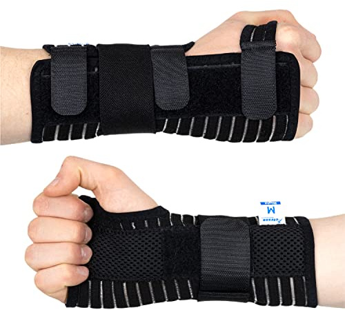 Actesso Atmungsaktive Handgelenkschiene Handgelenkstütze mit Stützgurt - Entlastung für Karpaltunnelsyndrom, Verstauchungen, RSI und Sehnenscheidenentzündung (Schwarz, XL, Rechts)
