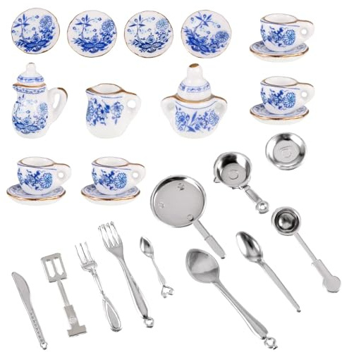 26 Pcs 1:12 Dollhouse Accessories Miniature Porcelain Tea Set