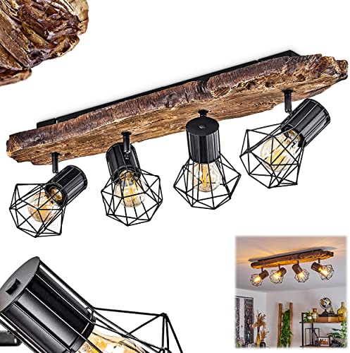 HOFSTEIN Deckenleuchte Bardhaman, verstellbare Deckenlampe aus Metall in Schwarz/Holzoptik, Leuchte im Industrial/Retro/Vintage-Design mit Lichteffekt, 4 x E27, Wohnzimmer, Esszimmer, Schlafzimmer