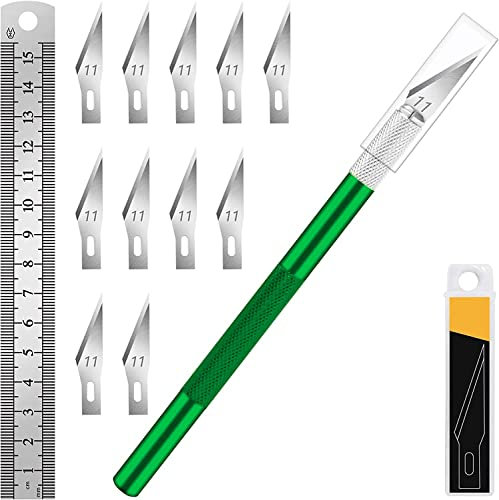 Artcut Scalpel De Précision avec Lame 10#11, Règle et Cutter pour Modelisme, Papier, Sculpture - Petit Outil De Découpe (Vert)