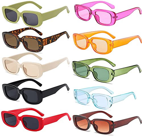 FSMILING 10 Stücke Bunte Sonnenbrillen Set Retro Vintage Rechteckige Sonnenbrille Damen Farbe 90S Vintage Brille Set Für Damen