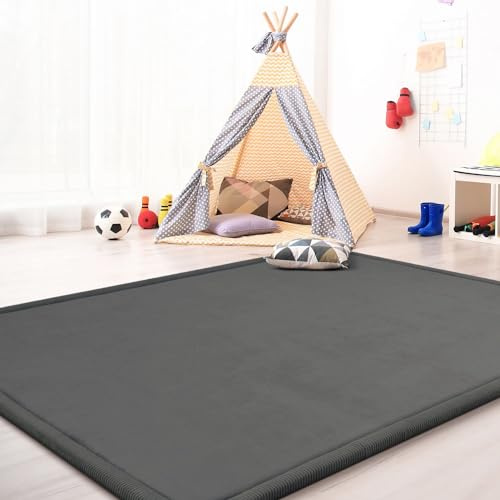 TT Home Krabbelmatte Babyzimmer Teppich Spielmatte Kinder Unifarben rutschfest Flauschig, Farbe: Grau Anthrazit, Größe:140x200 cm