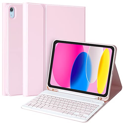 CC Store Keyboard Case for iPad 10th 2022/A16 11th Generation 2025(10.9/11 inch), for iPad 11/10 Gen Case with Wireless Detachable Rechargeable Bluetooth Keyboard & Pencil Holder,Pink