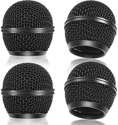 Facmogu 4PCS Black Microphone Ball Head Mesh Grill, SM58 Style Brushed Nickel Replacement Microphone Grille Head with Inner Foam, Mic Grill Replacement Compatible with SM58 SM58S SM58LC BETA58 BETA58A