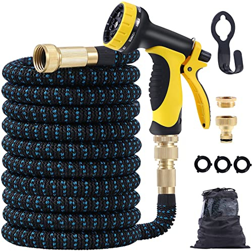 Garden Hose 100ft 30m, Expanding Water Hose Pipe with 3/4&1/2 Solid Brass Connectors, 10 Functions Spray
