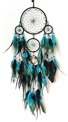 SOYUZU Blue and Black Dream Catcher with Crystal Tree of Life Large Dream Catchers Wall Decor Handmade Feather Dreamcatcher Wall Hanging Ornament for Bedroom Living Room Home Decor