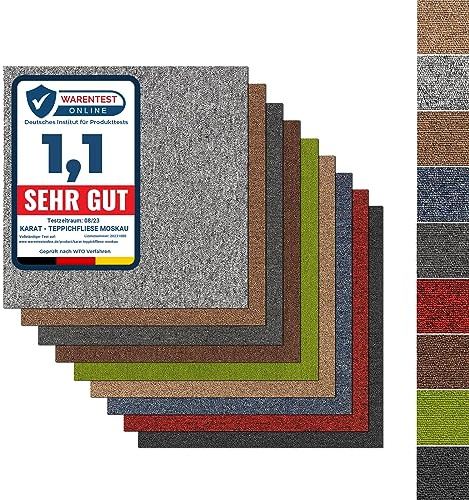 casa pura Design Teppichfliesen Moskau 50x50 cm selbstliegend - strapazierfähiger Teppich Bodenbelag mit hochwertigem Schlingenflor - antistatisch mit Bitumen Rücken (24 Stück - 6 qm, Grün)