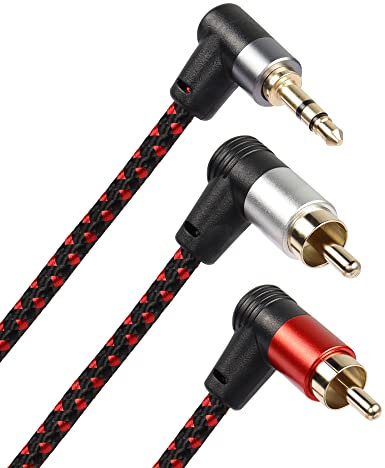 RIIEYOCA 90 gradi ad angolo retto da 3,5 mm a 2 cavi RCA 6FT, adattatore stereo a Y da 2RCA maschio a 3,5 mm TRS maschio per smartphone, altoparlanti, MP3, tablet e altro ancora