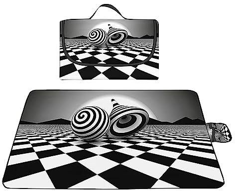 TengYuer Outdoor Picknickdecke 200x300cm Picknickdecke Wasserdicht Weich Tragbar mit Tragegriff für Camping Picknick Wandern Reisen Campingdecke Schwarz Weiß