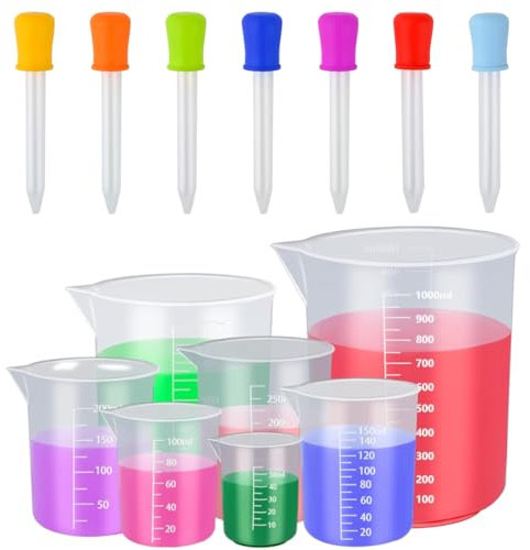 7 Sets Measuring Cups with Droppers, Measuring Beakers Heat Resistant Cooking Baking Measuring Jugs Plastic Jug Beakers Labs Graduated Beakers Mixing Measuring Cups Liquid Baking Cooking Measure Tool