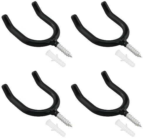 ZZLZX 4PCS Screw In U shaped Hook Heavy Duty Wall Mounted Practical Hanging Hook for Garden Tools Shovels Rakes Rack Black