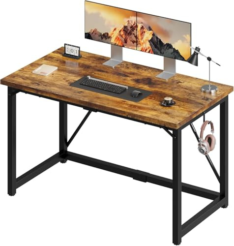 Devoko Computer Desk 120 x 50 x 75 cm, Home Office desk with Hook, Study Writing Desks, Laptop Table for Home Workstations, Industrial Design Black Desk Metal Frame, Rustic Brown