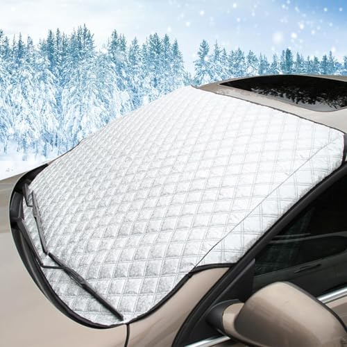 Car Windscreen Cover,Front Windshield Cover for Cars,Foldable Car Windscreen Frost Protector,Snow Cover,Anti Ice Sun UV Dust Waterproof Resistant for Cars in all Weather (145x92 CM)