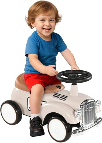 AIYAPLAY Correpasillos para Bebés 12-36 Meses con Bocina 58x27x35 cm Crema | Coche sin Pedales, Compartimento de Almacenaje, Volante, para Interior y Exterior